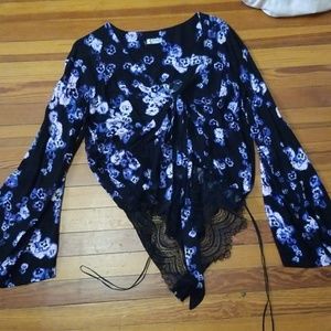 Free People Flowered Bodysuit